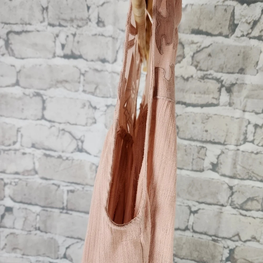 Free People Western Romance Mesh Applique Swing Top Rose Pink Size XS - Picture 9 of 16